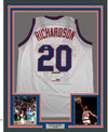 Framed Autographed/Signed Micheal Ray Richardson 35x39 New York White Basketball Jersey PSA/DNA COA