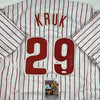Autographed/Signed John Kruk Philadelphia Pinstripe Baseball Jersey JSA COA by Hall of Fame Sports Memorabilia