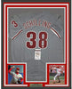 Framed Autographed/Signed Curt Schilling 35x39 Philadelphia Grey Baseball Jersey JSA COA