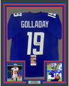 Framed Autographed/Signed Kenny Golladay 35x39 New York Blue Football Jersey JSA COA