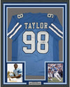 Framed Autographed/Signed Lawrence Taylor 35x39 North Carolina Blue College Football Jersey JSA COA Holo Only