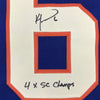 Framed Autographed/Signed Ken Morrow 4x SC Champs 35x39 New York Blue Hockey Jersey JSA COA