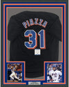 Framed Autographed/Signed Mike Piazza 35x39 New York NY Black Baseball Jersey Beckett BAS COA