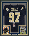 Framed Autographed/Signed Aaron Donald 35x39 Pittsburgh Blue College Football Jersey JSA COA