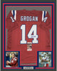 Framed Autographed/Signed Steve Grogan 35x39 New England Red Football Jersey JSA COA