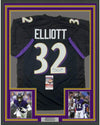 Framed Autographed/Signed DeShon Elliott 35x39 Baltimore Black Football Jersey JSA COA