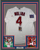 Framed Autographed/Signed Yadier Molina 35x39 St. Louis White Baseball Jersey JSA COA