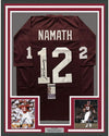 Framed Autographed/Signed Joe Namath 35x39 Alabama Crimson Tide Red College Football Jersey JSA COA