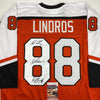 Autographed/Signed Legion of Doom Eric Lindros, John LeClair & Mikail Renberg Philadelphia Orange Hockey Jersey JSA COA