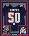 Framed Autographed/Signed Chase Winovich 35x39 New England Blue Football Jersey Beckett BAS COA