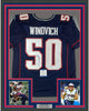 Framed Autographed/Signed Chase Winovich 35x39 New England Blue Football Jersey Beckett BAS COA