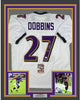 Framed Autographed/Signed JK J.K. Dobbins 35x39 Baltimore White Football Jersey JSA COA