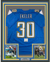 Framed Autographed/Signed Austin Ekeler 35x39 Los Angeles LA Powder Blue Football Jersey Beckett BAS COA