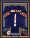 Framed Autographed/Signed Matt Nagy 35x39 Coach Chicago Blue Football Jersey Beckett BAS COA