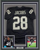 Framed Autographed/Signed Josh Jacobs Just Win Baby 35x39 Las Vegas Oakland Black Football Jersey Beckett BAS COA