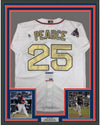 Framed Autographed/Signed Steve Pearce 35x39 Boston World Series MVP White Baseball Jersey PSA/DNA COA