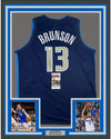 Framed Autographed/Signed Jalen Brunson 35x39 Dallas Dark Blue Basketball Jersey JSA COA