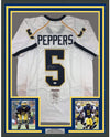 Framed Autographed/Signed Jabrill Peppers 35x39 Michigan White College Football Jersey JSA COA