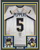 Framed Autographed/Signed Jabrill Peppers 35x39 Michigan White College Football Jersey JSA COA