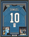 Framed Autographed/Signed Curtis Samuel 35x39 Carolina Blue Football Jersey JSA COA