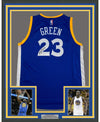 Framed Autographed/Signed Draymond Green 35x39 Golden State Blue Basketball Jersey JSA COA
