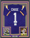 Framed Autographed/Signed Ja'Marr Chase 35x39 LSU Purple College Football Jersey Beckett BAS COA