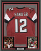 Framed Autographed/Signed Mohamed Sanu Sr 35x39 Atlanta Red Football Jersey JSA COA Holo Only