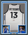 Framed Autographed/Signed Giannis Antetokounmpo 35x39 Greek Greece White Basketball Jersey PSA/DNA COA