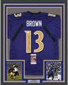 Framed Autographed/Signed John Brown 35x39 Baltimore Color Rush Football Jersey JSA COA