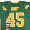 Autographed/Signed Rudy Ruettiger Notre Dame Green Rudy College Football Jersey JSA COA by Hall of Fame Sports Memorabilia