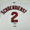 Autographed/Signed Red Schoendienst St. Louis White Baseball Jersey Beckett BAS COA