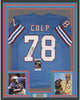 Framed Autographed/Signed Curley Culp HOF 13 35x39 Houston Blue Football Jersey JSA COA