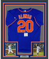 Framed Autographed/Signed Pete Alonso 35x39 New York Blue Baseball Jersey Beckett BAS COA