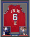Framed Autographed/Signed Julius Erving Dr. J 35x39 Philadelphia Red Basketball Jersey JSA COA