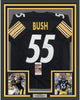 Framed Autographed/Signed Devin Bush 35x39 Pittsburgh Black Football Jersey JSA COA