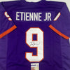 Autographed/Signed Travis Etienne Jr. Clemson Purple College Football Jersey JSA COA by Hall of Fame Sports Memorabilia