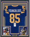 Framed Autographed/Signed Jack Youngblood 35x39 Los Angeles LA Blue Football Jersey JSA COA