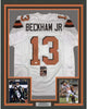 Framed Autographed/Signed Odell Beckham Jr. 35x39 Cleveland White Football Jersey JSA COA