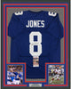 Framed Autographed/Signed Daniel Jones 35x39 New York Blue Football Jersey JSA COA