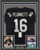 Framed Autographed/Signed Jim Plunkett 35x39 Oakland Black Football Jersey JSA COA by Hall of Fame Sports Memorabilia