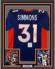 Framed Autographed/Signed Justin Simmons 35x39 Denver Blue Football Jersey PSA/DNA COA