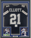 Framed Autographed/Signed Ezekiel Elliott 35x39 Dallas Dark Blue Football Jersey Beckett BAS COA