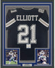 Framed Autographed/Signed Ezekiel Elliott 35x39 Dallas Dark Blue Football Jersey Beckett BAS COA
