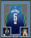 Framed Autographed/Signed Kristaps Porzingis 35x39 Dallas Blue Basketball Jersey PSA/DNA COA