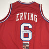 Autographed/Signed Julius Erving Dr. J Philadelphia 76ers Sixers Red Basketball Jersey JSA COA