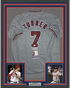 Framed Autographed/Signed Trea Turner 35x39 Washington Grey Baseball Jersey JSA COA