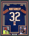 Framed Autographed/Signed David Montgomery 35x39 Chicago Blue Football Jersey JSA COA