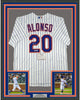 Framed Autographed/Signed Pete Alonso 35x39 New York Mets Authentic Pinstripe Nike Baseball Jersey Fanatics COA