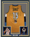 Framed Autographed/Signed Nikola Jokic 35x39 Denver Yellow Basketball Jersey JSA COA