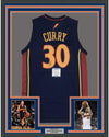 Framed Autographed/Signed Stephen Steph Curry 35x39 Golden State Blue Rookie Basketball Jersey Beckett BAS COA
